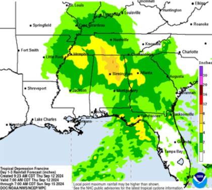 Las áreas con especial riesgo de lluvias torrenciales a causa de Francine
