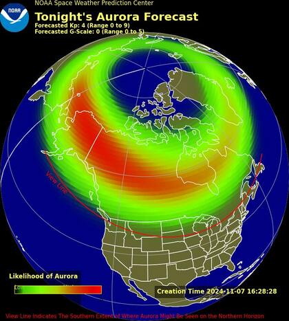 Las auroras boreales podrían observarse esta semana en estados como Washington, Idaho, y Maine debido a una tormenta geomagnética de categoría G1