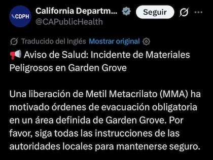 Las autoridades de California difundieron guías oficiales para cuidar a los residentes del peligro químico