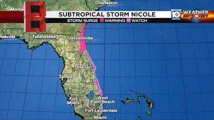 Las autoridades han advertido sobre el peligro que representa la tormenta subtropical Nicole, mientras se desplaza hacia las Bahamas y Florida