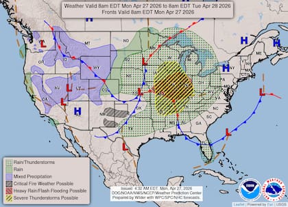 Las autoridades han identificado un corredor crítico entre Peoria y Memphis, donde se espera el desarrollo de tormentas organizadas durante la tarde y noche de este lunes