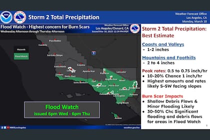 Las autoridades piden precaución debido a posibles deslizamientos de tierra y flujos de escombros en áreas con cicatrices de incendios