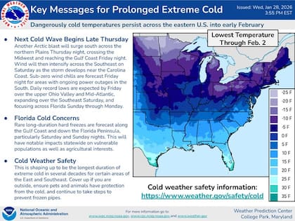 Las bajas temperaturas continuarán en todo el este de Estados Unidos (FB NWSWPC)