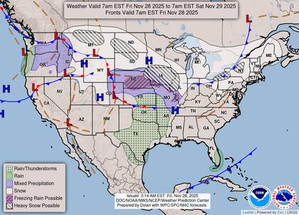 Las bandas de nieve por efecto lago se mantendrán activas el viernes al este de los lagos Superior, Erie y Ontario