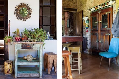 Donde estaba el dormitorio de la casa original se hizo la cocina con una isla de cemento alisado con borde en incienso y una pata de hierro.