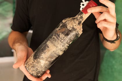 Las botellas de Wapisa llegan a las vinotecas con restos de arena y conchillas.