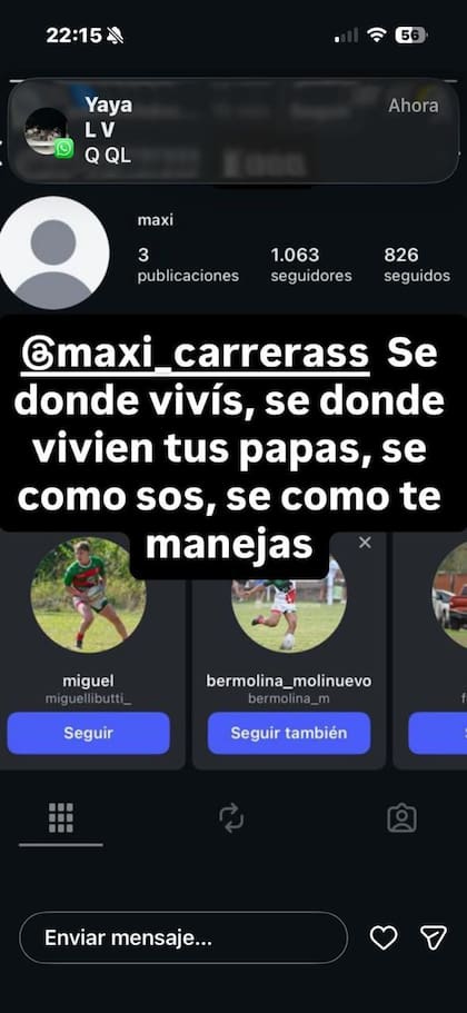 Las capturas de pantalla de publicaciones en Instagram forman parte del material que circuló en redes sociales luego del ataque y que contribuyó a la escalada pública del conflicto