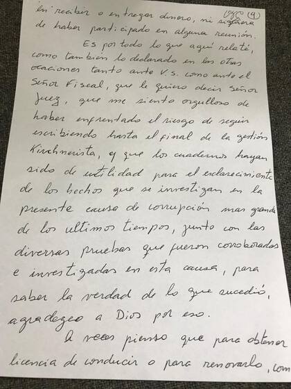 Página nueve del escrito que Centeno envió a Bonadio