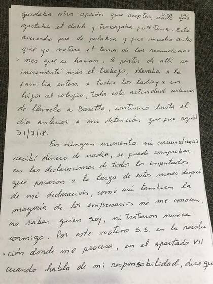 Página cinco del escrito que Centeno entregó a Bonadio