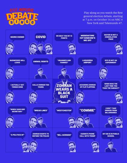 Las "cartas de bingo" cuenta con frases que suelen utilizar Cuomo o Sliwa