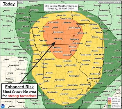 Las ciudades que podrían sufrir algún tornado fuerte este martes 16 de abril en Estados Unidos
