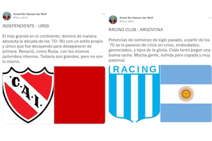 Las comparaciones que eligió el usuario para Independiente y Racing