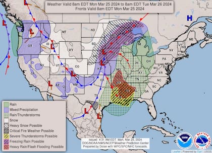 Las condiciones climáticas en Estados Unidos para este lunes 25 de marzo