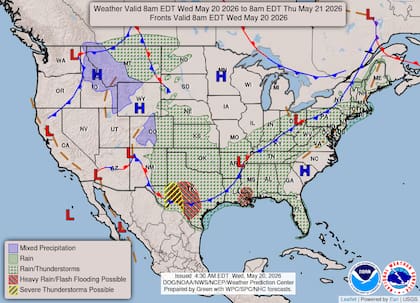 Las copiosas precipitaciones previstas amenazan con desbordar cauces y saturar suelos desde el oeste texano hasta la región de Arklatex y el valle medio del río Mississippi