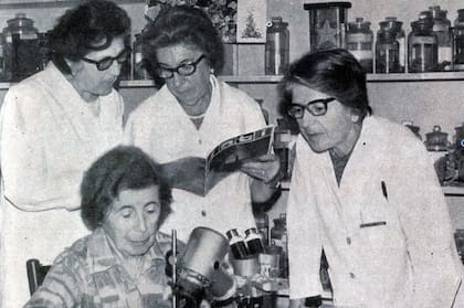 Las cuatro de Melchior de izquierda a derecha: Carmen Pujals, M. Adela Caría, Elena D. Martínez Fontes (de pie) e Irene M. Bernasconi (sentada)