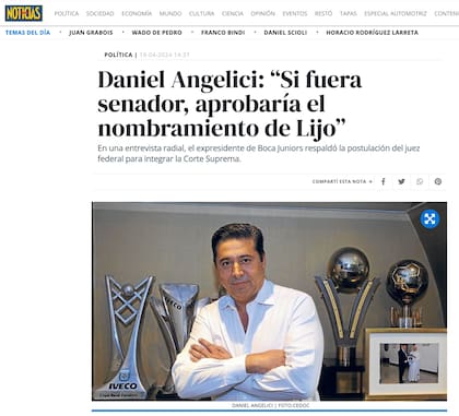 Las declaraciones de Daniel Angelici sobre el juez Lijo
