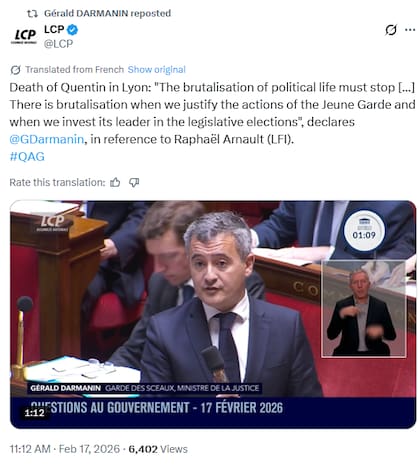 Las declaraciones de Gerald Darmanin tras el asesinato del joven en Lyon