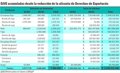 Las Declaraciones Juradas de Ventas al Exterior (DJVE) acumuladas desde la baja de las retenciones