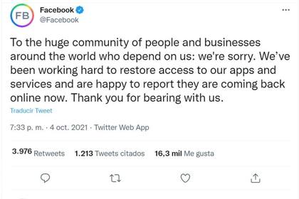Las disculpas de Facebook luego de la interrupción de su servicio