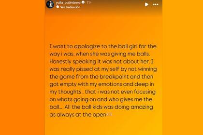 Las disculpas de Yulia Putintseva a la ballgirl