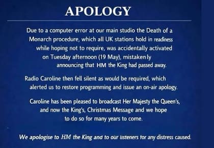 Las disculpas del director de Radio Caroline tras anunciar por error la muerte del Rey Carlos III