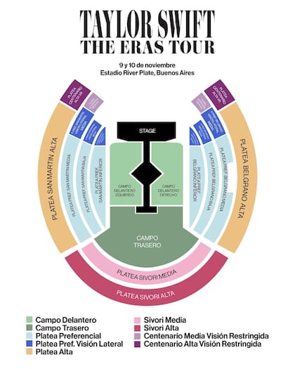 Las distintas ubicaciones de las entradas para los shows de Taylor Swift