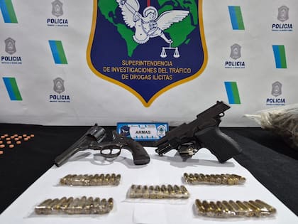 Las dos armas secuestradas: una pistola calibre 9 y un revólver calibre 38, junto con decenas de proyectiles