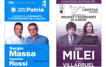 Las dos únicas boletas que estarán en el cuarto oscuro este domingo, la de Sergio Massa y la de Javier Milei