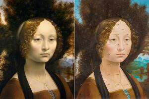 Las dos versiones de "Retrato de Ginevra Benci"; la primera, de Leonardo da Vinci, ve en la National Gallery de Washington, y la segunda es de La Rosa, con espinas de acacias, en Muntref