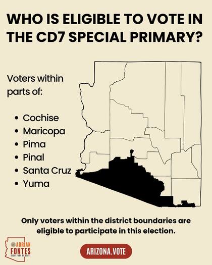 Las Elecciones Primarias Especiales están limitadas a los votantes registrados residentes en el Distrito Congresional 7