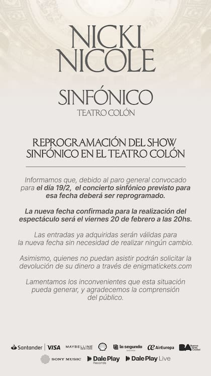 Las entradas adquiridas para el show tienen validez para la nueva fecha; quienes no puedan asistir podrán solicitar la devolución de su dinero (Foto: Dale Play)