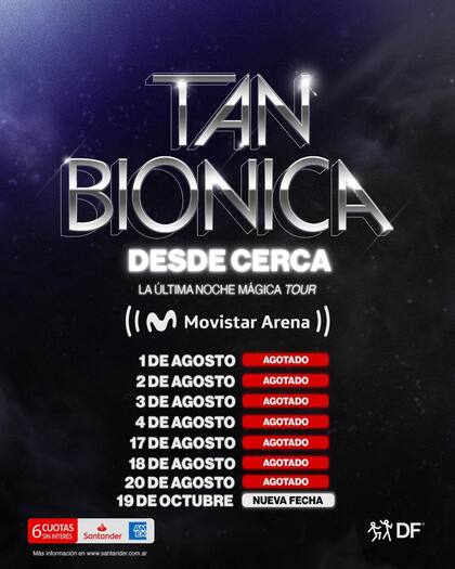 Las entradas van a estar disponibles mediante la web de Movistar Arena (Captura: Instagram: @tanbionica)