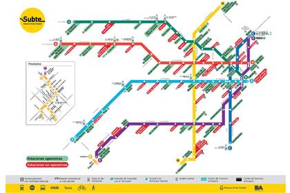 Las estaciones de subte abiertas y cerradas.