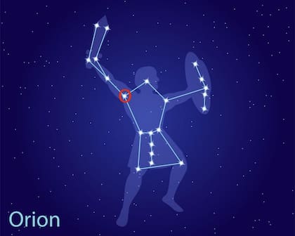 Las estrellas de la constelación de Orión describen un cazador de espaldas. Betelgeuse está en su hombro izquierdo.