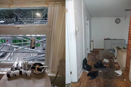 Las fotos muestran la horrorosa vista del comedor mientras que las arañas habían empezado fabricar sus telas y a levantar las latas de cerveza