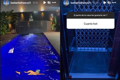 Las fotos que Barby Franco mostró en su Instagram: pileta con olas y un detalle del cuarto hot