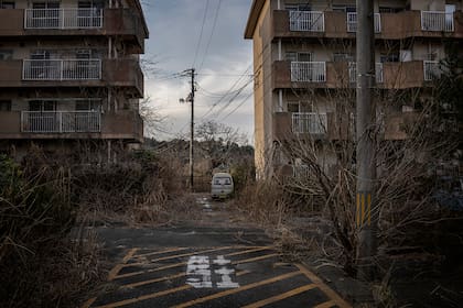 Las hierbas crecen en un complejo de apartamentos aún abandonado en Futuba, la ciudad más cercana al lugar de la fusión nuclear en la prefectura japonesa de Fukushima, 4 de marzo de 2021
