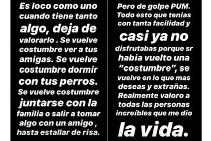 Las historias reflexivas de Instagram de Candelaria Tinelli