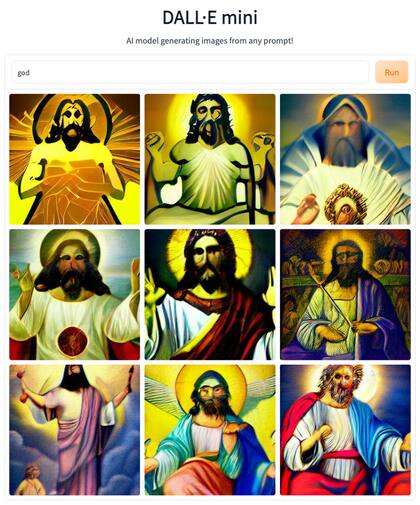 Las imágenes automáticas que Dall-e Mini genera con la palabra Dios