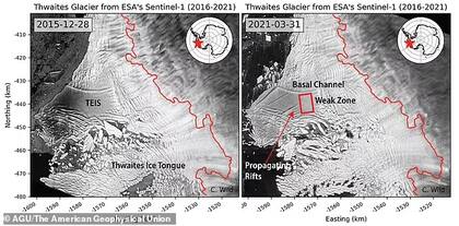 Las imágenes satelitales de la grieta descubierta en el "glaciar del Juicio Final"