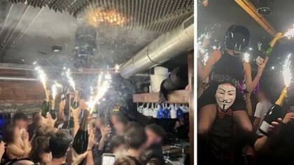 Las imágenes verificadas muestran a una empleada sosteniendo bengalas encendidas dentro del bar