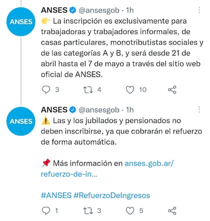 Las indicaciones que brindó el Anses a través de su cuenta de Twitter