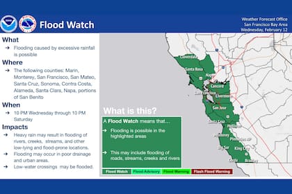Las inundaciones afectan a ciudades como San Francisco, Napa y Monterey, donde el agua amenaza con desbordar calles y ríos menores