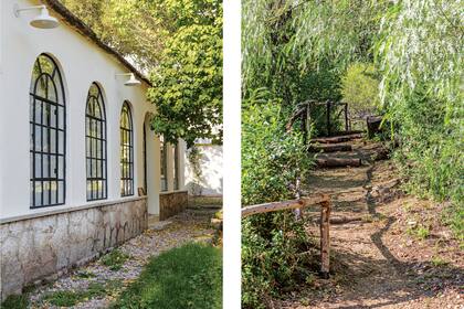 Las lámparas de latón pintado que rodean la casa y las ventanas con terminación en arco de medio punto: dos señas particulares que se disfrutan afuera y adentro.