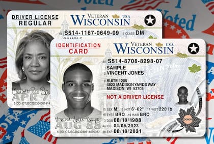 Las licencias y tarjetas de identificación de Wisconsin que cumplen con la Real ID tienen un distintivo
