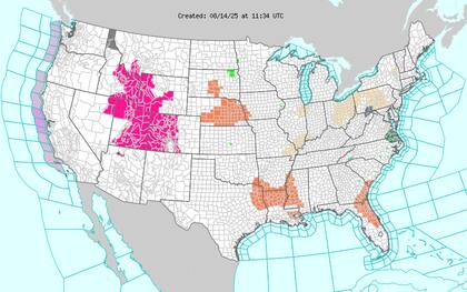Las Llanuras Centrales registrarán temperaturas de 38°C (100°F), mientras Florida sufre índices de calor "peligrosos"