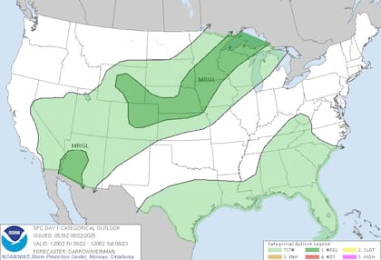 Las llanuras centrales y del norte, junto con partes del medio oeste, estarán bajo vigilancia por tormentas organizadas impulsadas por una vaguada desde Canadá