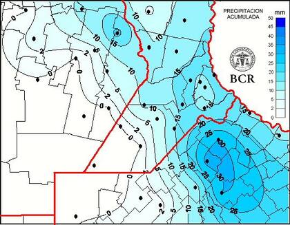 Las lluvias acumuladas durante el fin de semana en la región núcleo