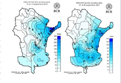 Las lluvias acumuladas entre el 1 y el 13 del actual versus igual lapso de 2021