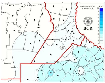 Las lluvias del último fin de semana, según datos de la BCR